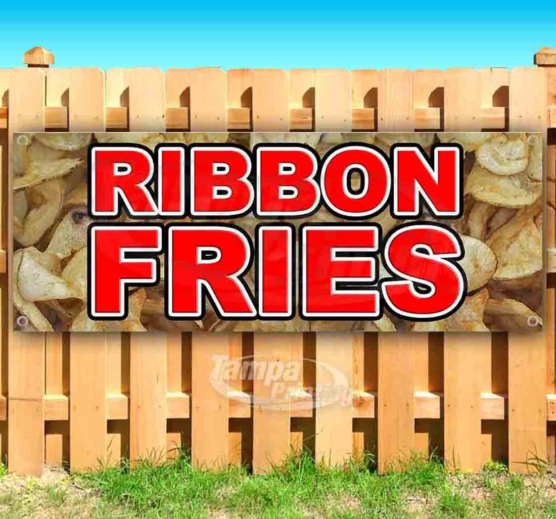 13 oz Heavy-Duty Vinyl Ribbon Fries Banner with Metal Grommets - Single-Sided Non-Fabric Decoration for Restaurants, Food Trucks & Sports Events