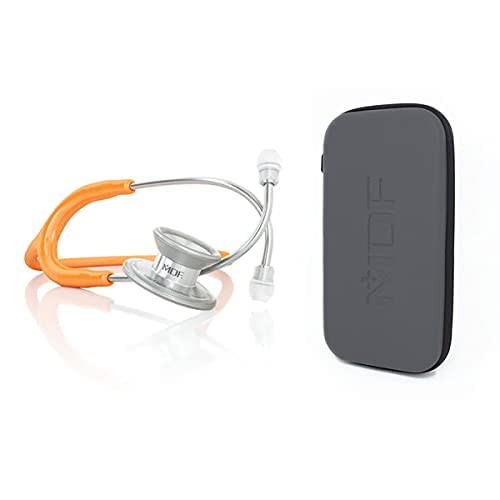 MDF MD One Epoch Lightweight Titanium Stethoscope - Orange Tube, Silver Chestpiece Headset (MDF777T27) with Hard Travel Case & Mesh Pocket - Medium Size (MDFSCM12) - Ideal for Medical Professionals, Nursing Students & Healthcare Workers in Hospitals & Clinics