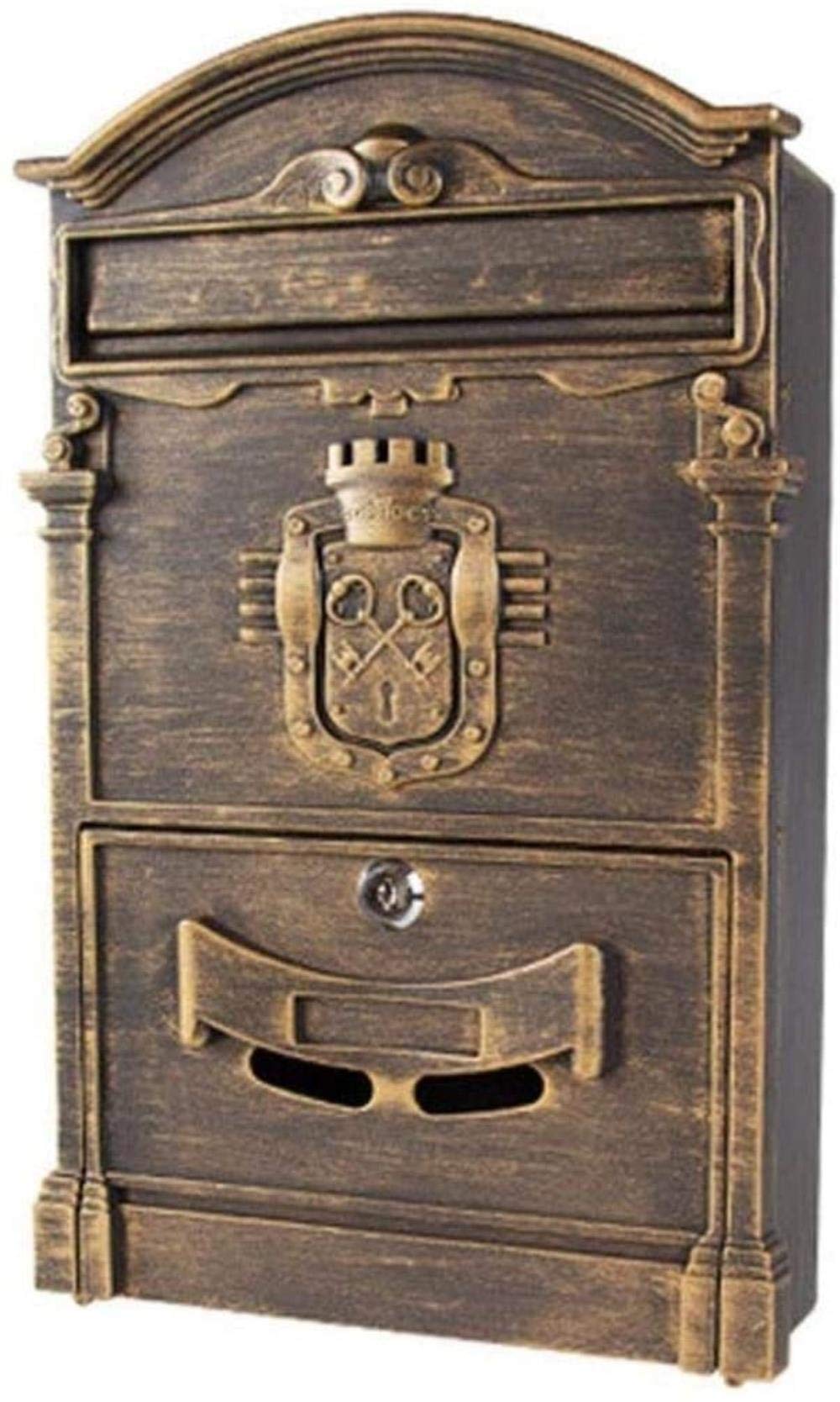 **Waterproof Wall Mounted Mailbox with Lock - Outdoor Villa Letter Box in Black & Gold - Secure Mail Collection for Homes, Apartments & Offices**