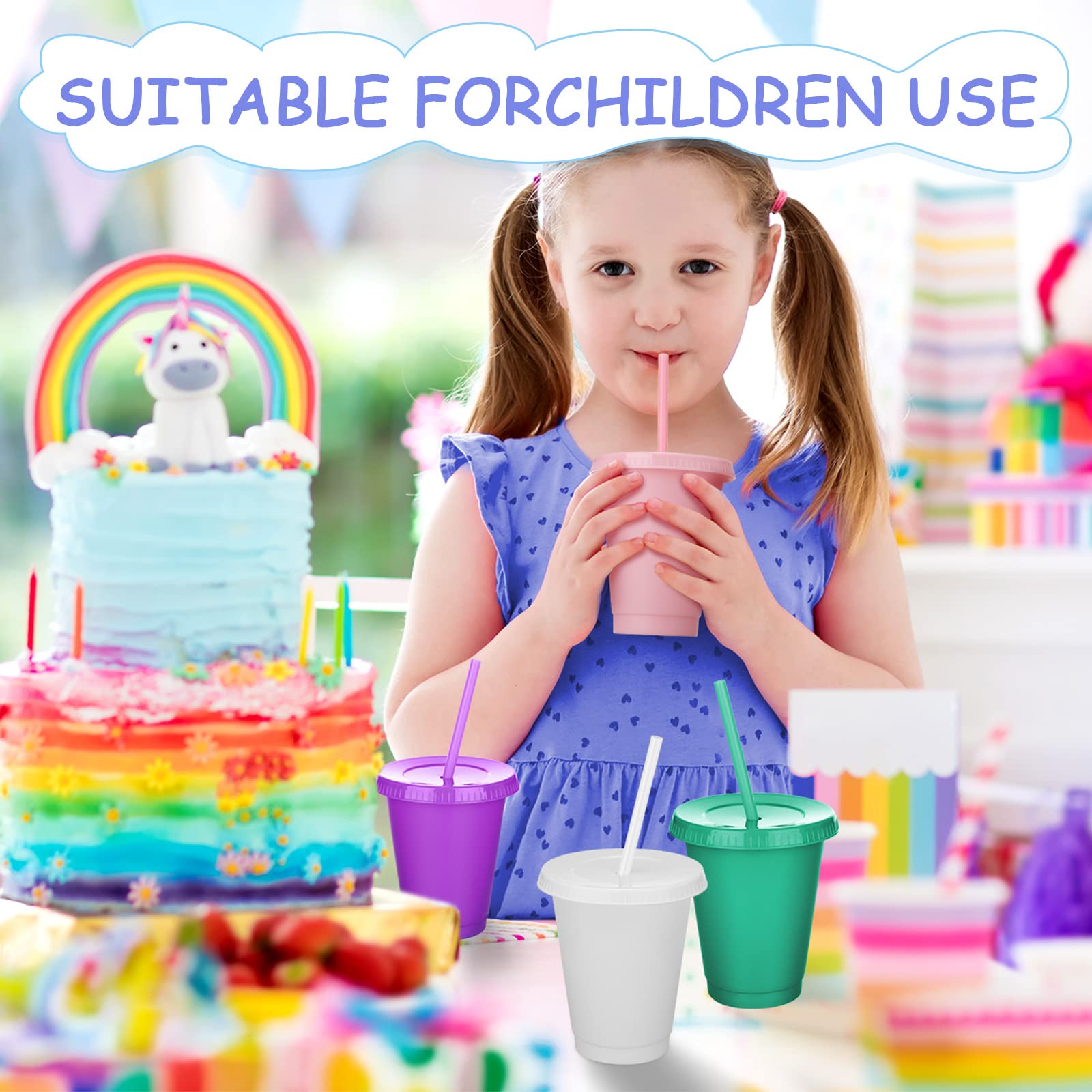 16oz Reusable Plastic Tumbler Cups with Lids & Straws - BPA-Free Kids Water Bottle, Iced Coffee Travel Mug for Adults - 15 Pack Colorful Party Cups (Great for School, Picnics, Office & Outdoor Activities)