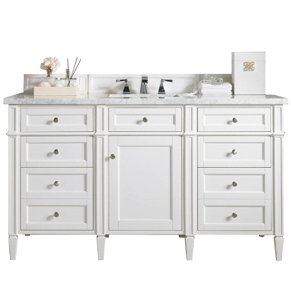 Brittany 60-Inch Bright White Bathroom Vanity with 3CM Arctic Fall Solid Surface Top - Perfect for Modern Master Bathrooms & Powder Rooms