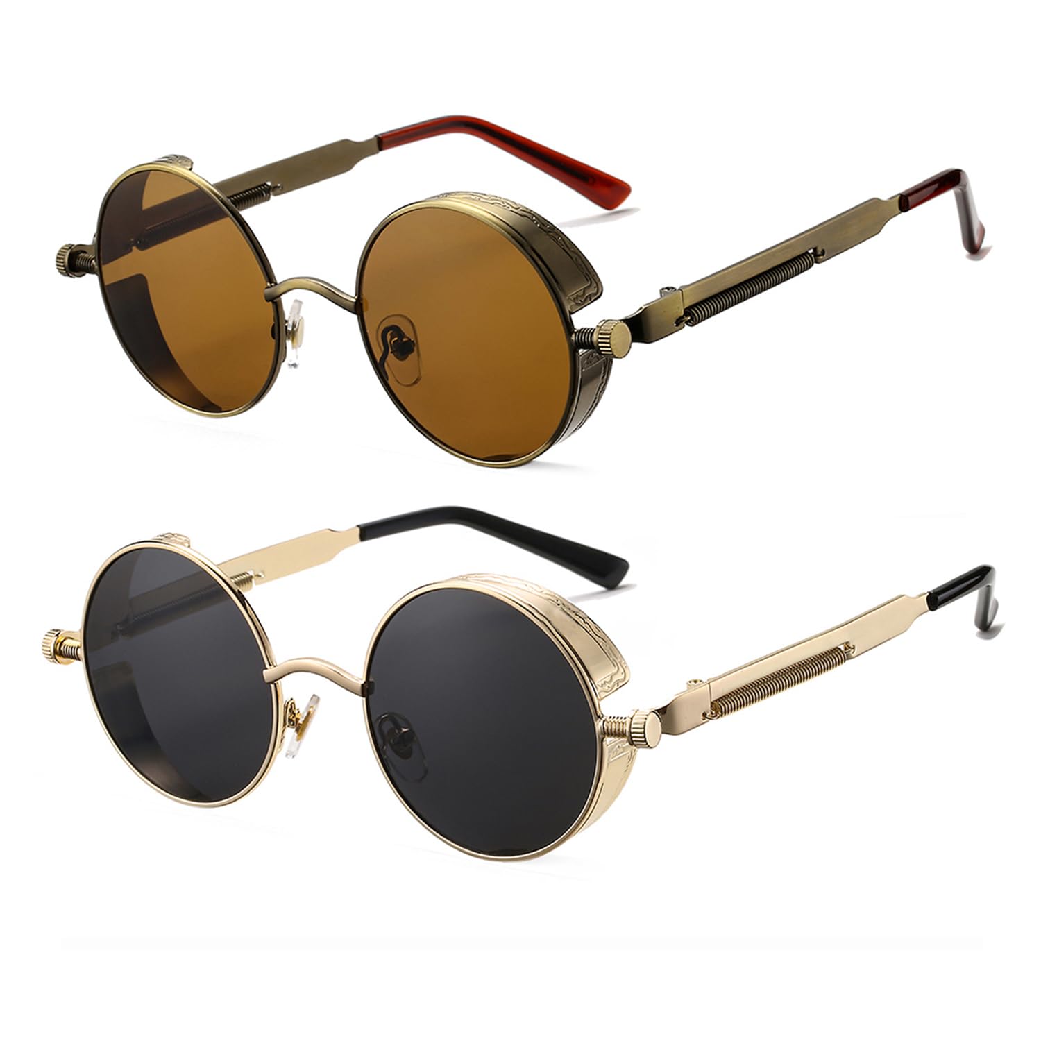 Vintage Steampunk Sunglasses for Women & Men - Retro Round Metal Frame Gothic Glasses - Perfect for Cosplay, Halloween Costumes & Vintage Fashion Outfits