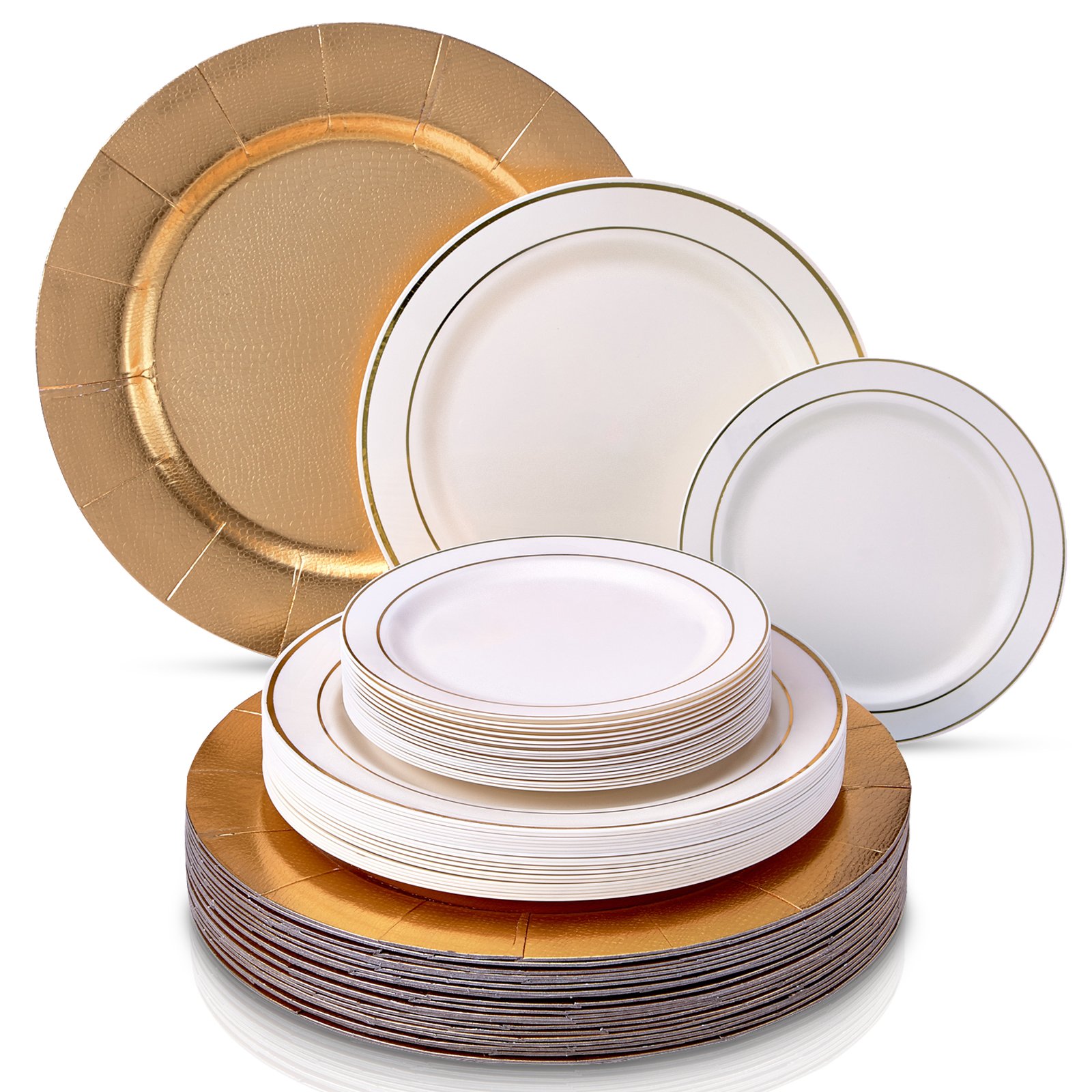 Elegant Disposable Silverware Set - Heavy Duty Plastic Dinner Plates for Upscale Weddings & Dining | Golden Glare Collection
