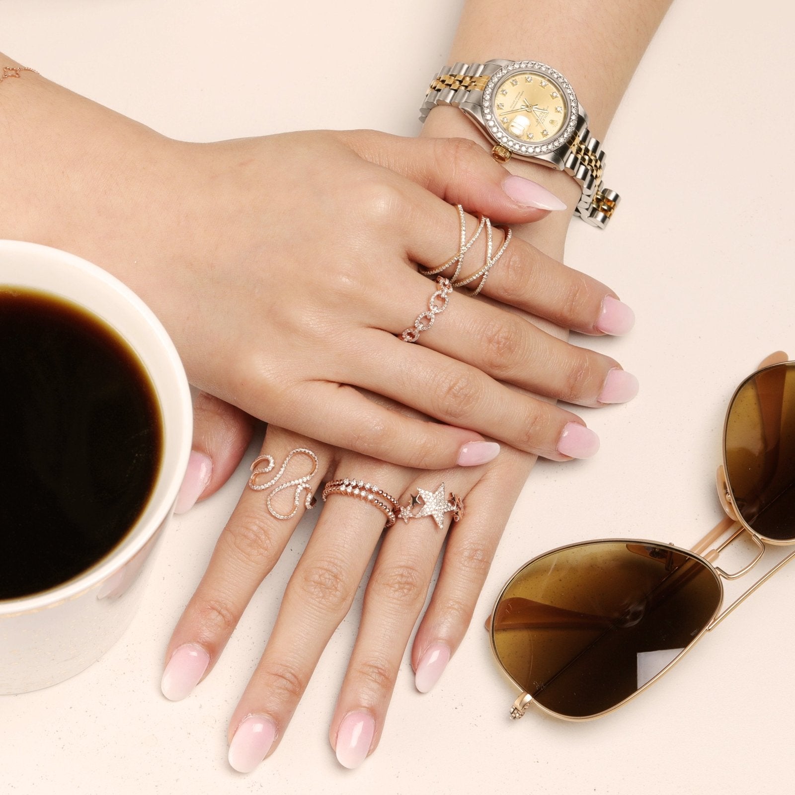 14k Rose Gold Diamond Chain Link Ring for Women - Elegant Stackable Jewelry for Everyday Wear & Special Occasions
