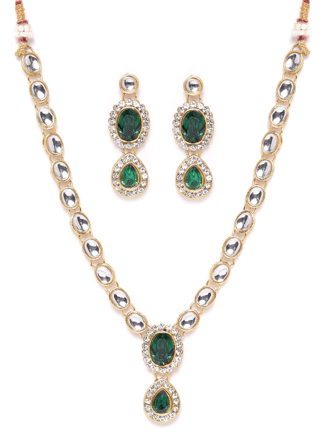 ZAVERI PEARLS Gold Tone Kundan & Green Stones Bridal Jewelry Set - Necklace & Earrings for Women | Wedding, Party & Special Occasion Accessories - ZPFK9597