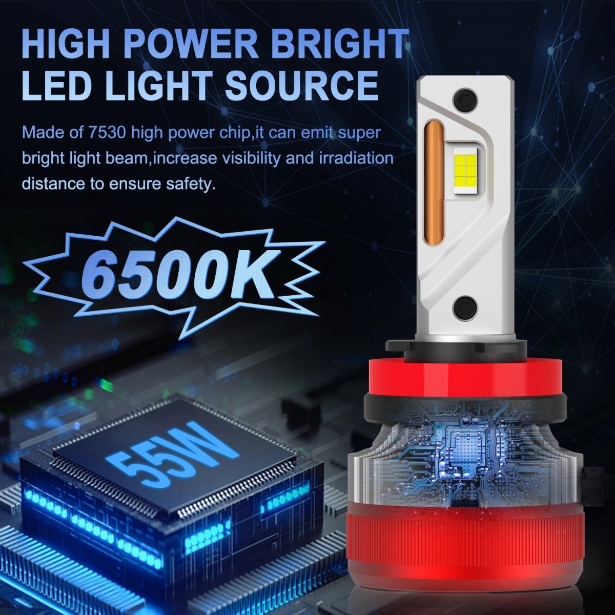 AG1 H8 H9 H11 LED Headlight Bulbs Conversion Kit - 6500K Xenon White Light | High Brightness for Cars, Trucks, SUVs | Perfect for Night Driving and Foggy Conditions