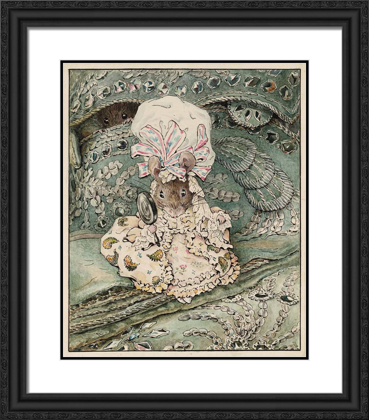Beatrix Potter 20x23 Inch Black Ornate Framed Art Print - Lady Mouse in Mob Cap with Double Matting | Vintage Nursery Decor, Kids Room Wall Art, Classic Children's Literature Gift