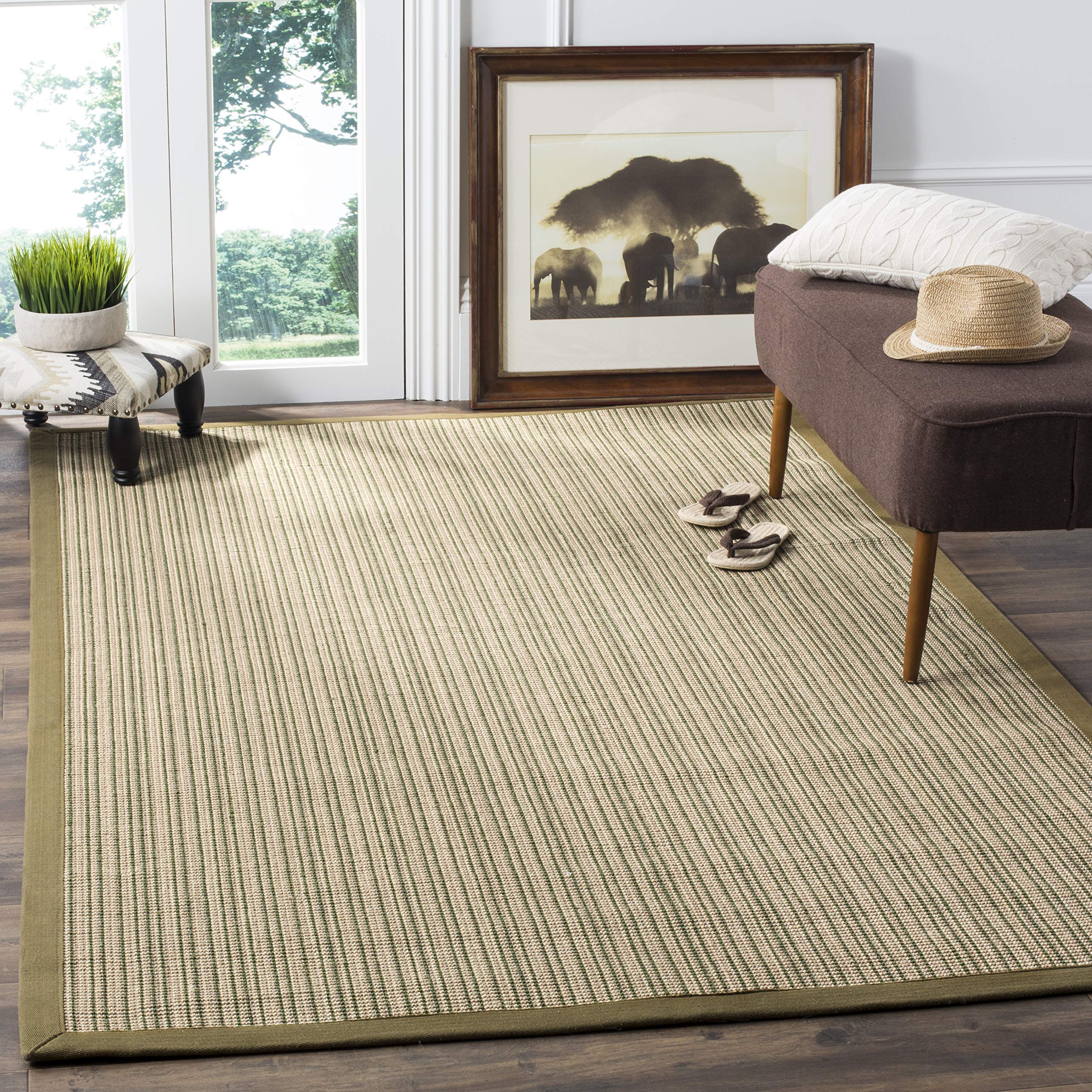 SAFAVIEH Natural Fiber Collection 8' x 10' Area Rug - Green & Green Border Stripe Sisal Design, Easy Care Indoor Rug for High Traffic Areas, Perfect for Living Room, Bedroom, Dining Room & Office Spaces (NF442A)