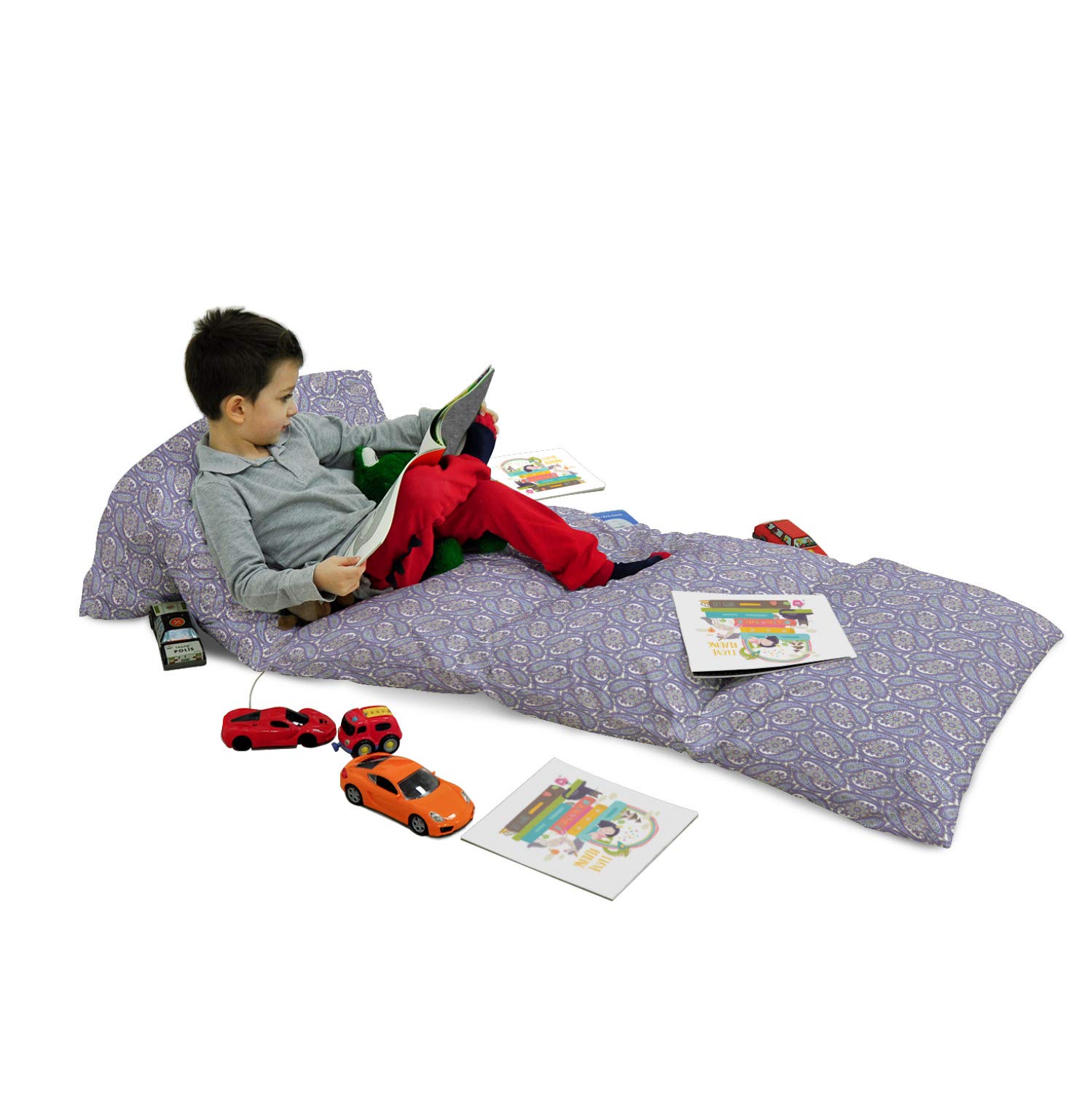 Ambesonne Paisley Floor Pillow Lounger Cover - Blue and Purple Tribal Floral Design with Raindrop Patterns, 88