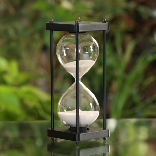 50 Minute Natural or White Sand Square Hourglass with Metal Spindles - Perfect for Meditation, Yoga, Classroom, Office Decor & Vintage Home Accessories