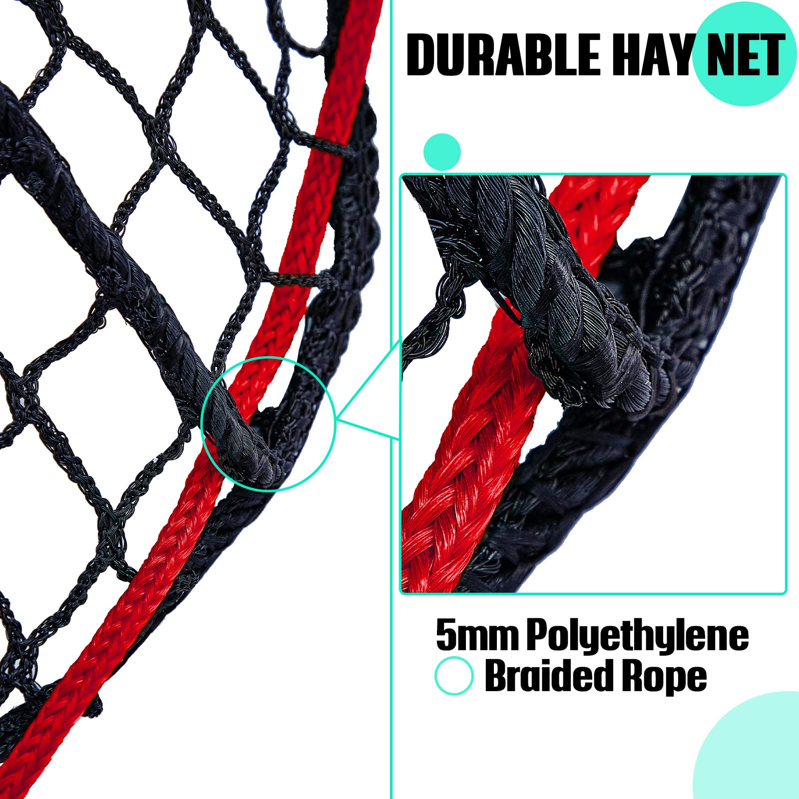 Slow Feed Hay Net for Horses, Goats & Cattle - 5mm Thick Knotless Round Bale Feeder Bag (5x4 Ft) - Durable Black Equine Supplies for Stalls, Barns & Pastures | Perfect for Stress-Free Grazing & Healthy Digestion