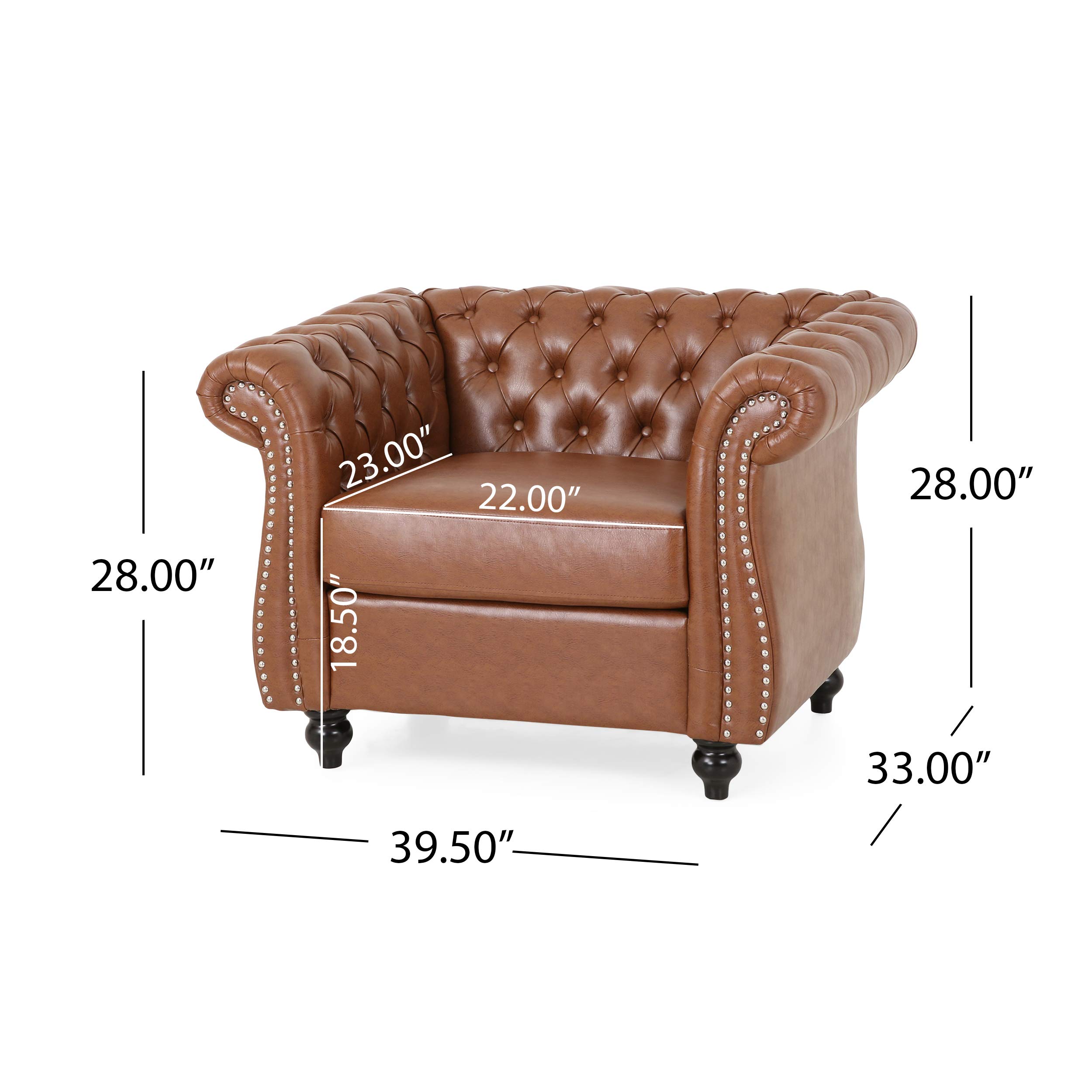 Christopher Knight Home Stephanie Traditional Chesterfield 3-Piece Living Room Set in Cognac & Dark Brown - Perfect for Classic Living Rooms, Offices & Cozy Home Decor