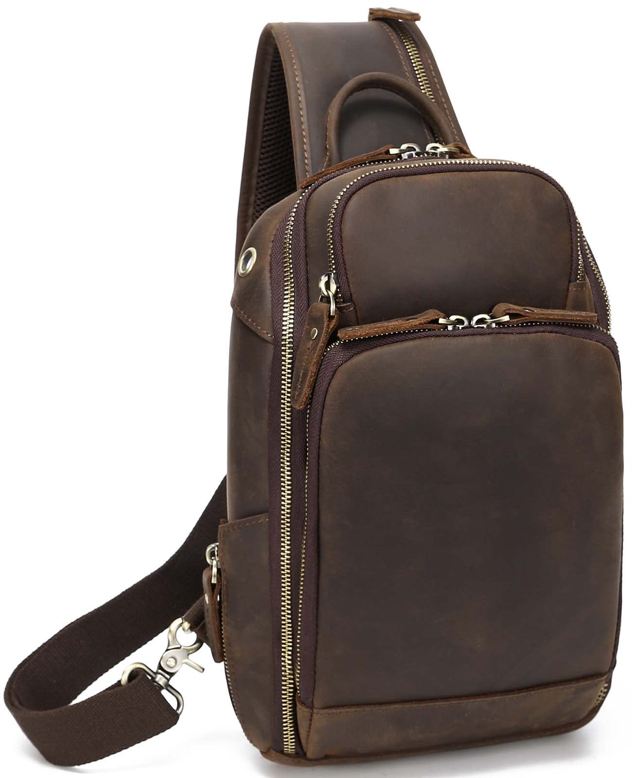 Taertii Genuine Full Grain Leather Crossbody Sling Bag for iPad 10.5 Inch - Brown Chest Shoulder Daypack - Perfect for Travel, Work & Daily Commute