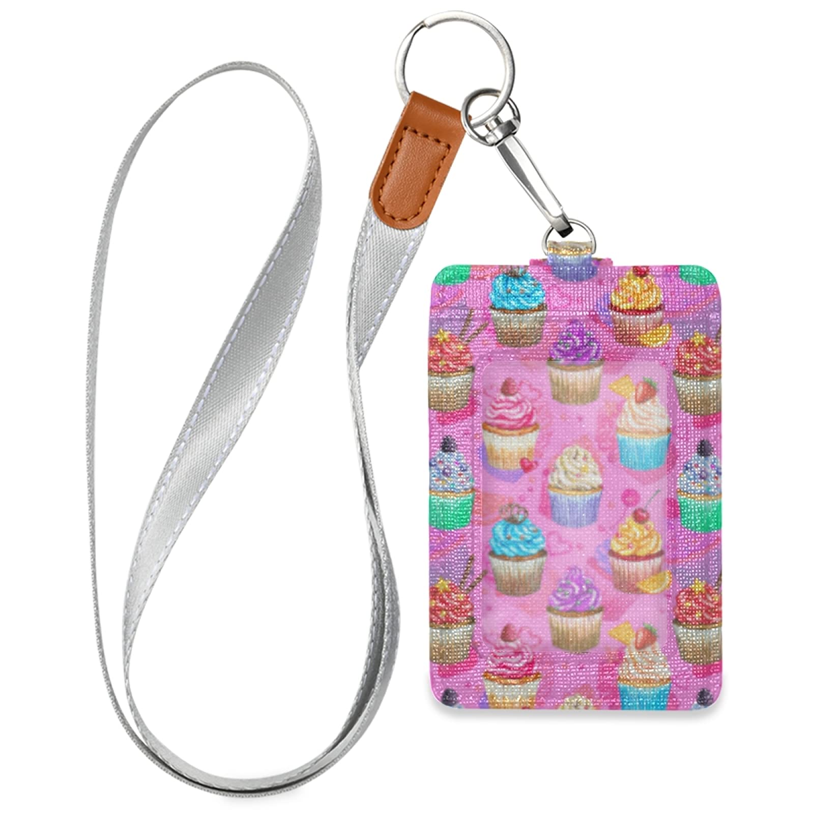 Pink Cupcakes ID Badge Holder with Lanyard for Office & School Staff