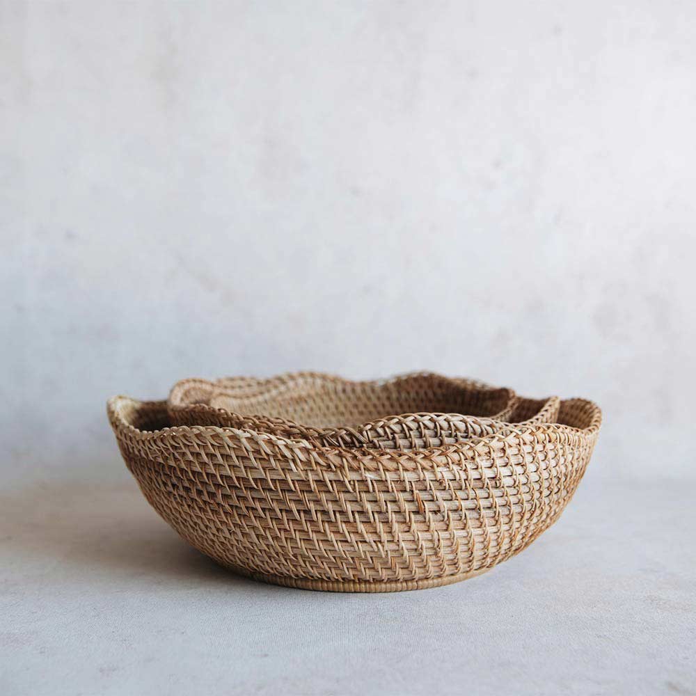 Rhode Rattan Scalloped Basket - Natural Woven Storage Organizer for Home Decor, Bathroom & Bedroom Organization