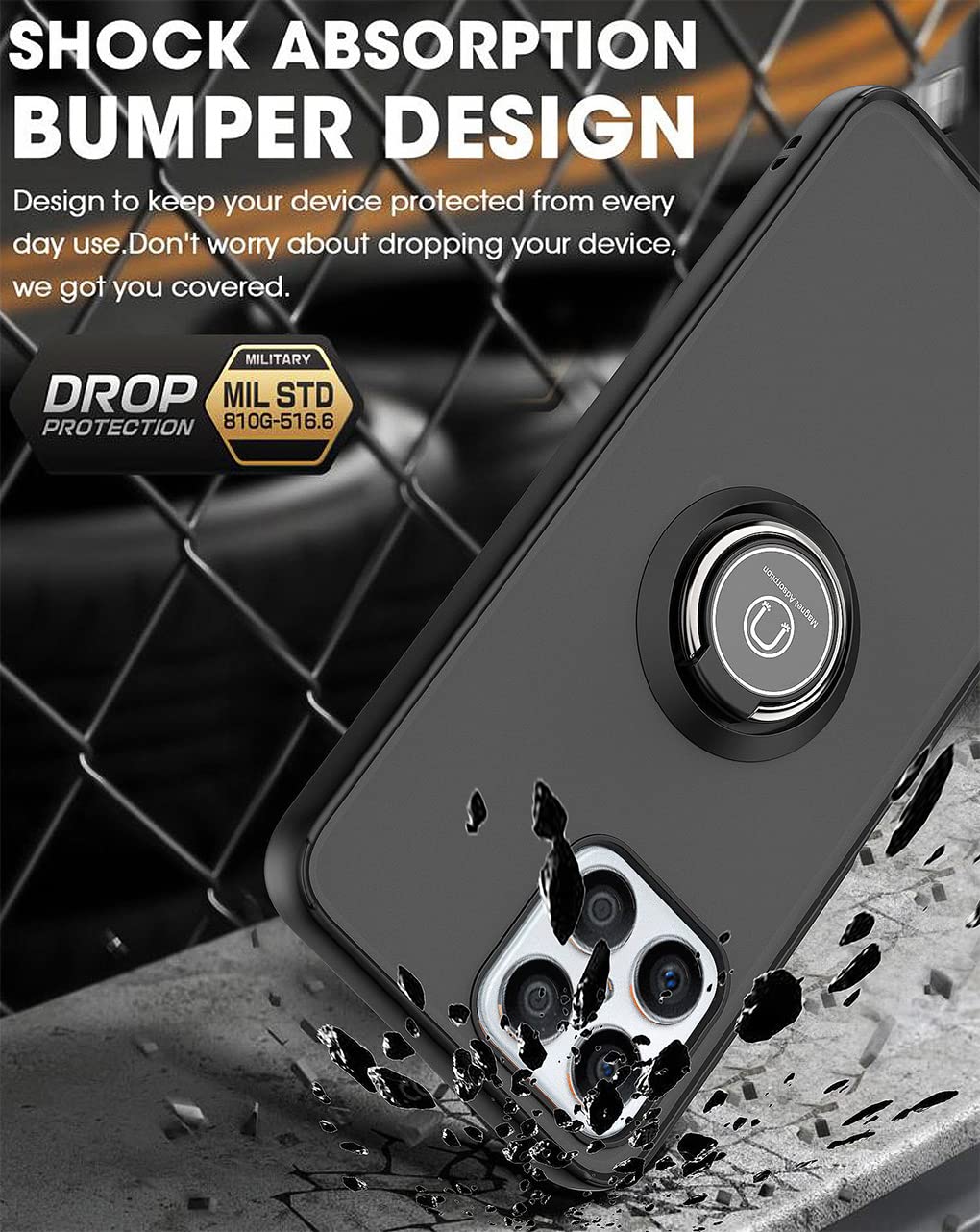 QUIETIP Shockproof Magnetic Phone Case for Honor X8 - TPU + PC Bumper Cover with 2 Pack Tempered Glass Screen Protector (Black) | Car Mount Compatible & Drop Protection for Daily Use & Travel