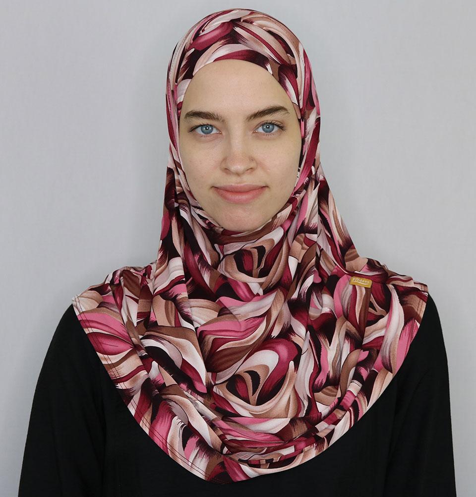 Firdevs Practical Amira Hijab - Modern Curves Pink/Beige Scarf - Comfortable Muslim Headscarf for Daily Wear & Special Occasions