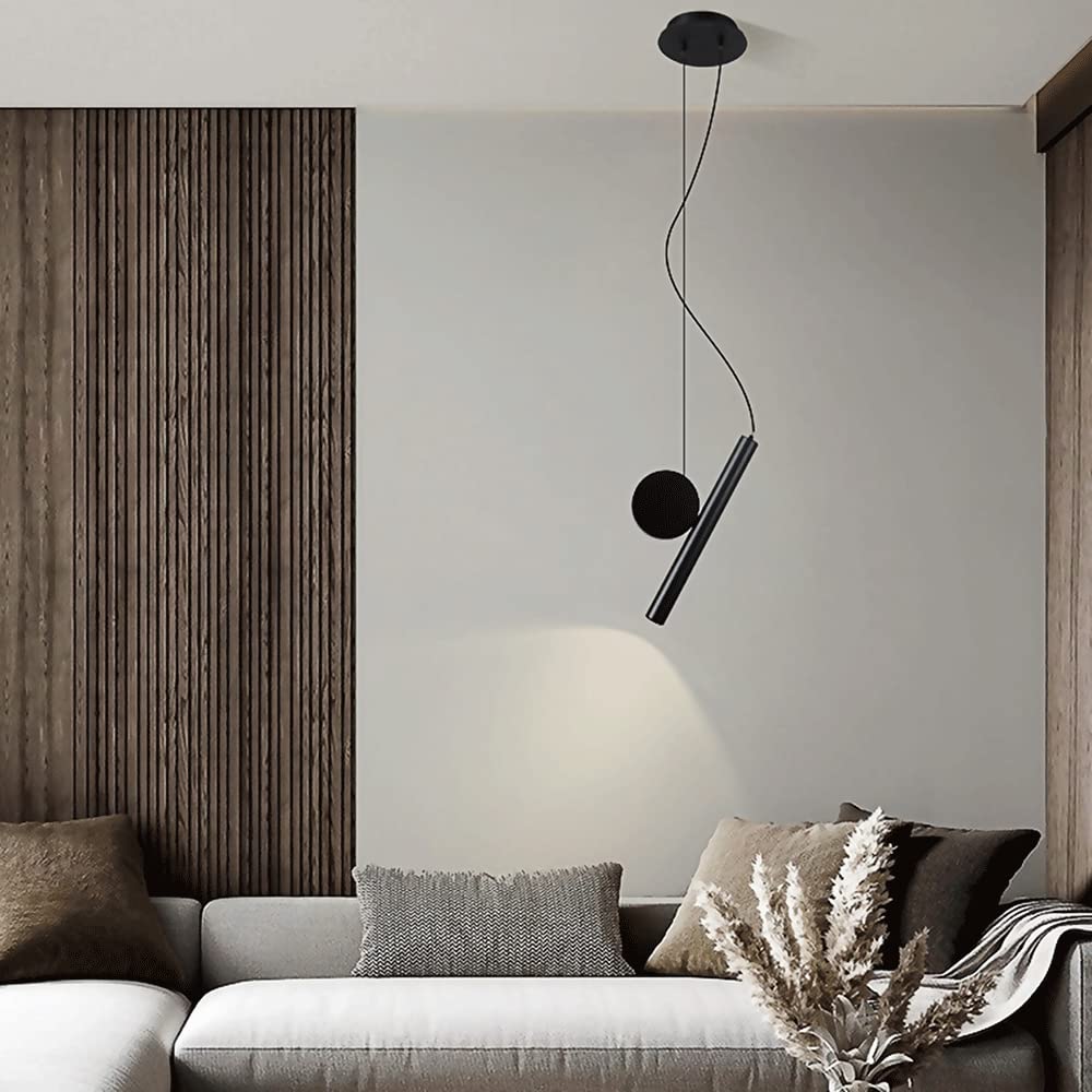 Modern 3W LED 4000K Hanging Lamp - Creative Long Tube Bedside Light with Round Metal Ceiling Pendant Spotlight | Perfect for Living Room Sofa, Bedside Reading & Home Decor Lighting
