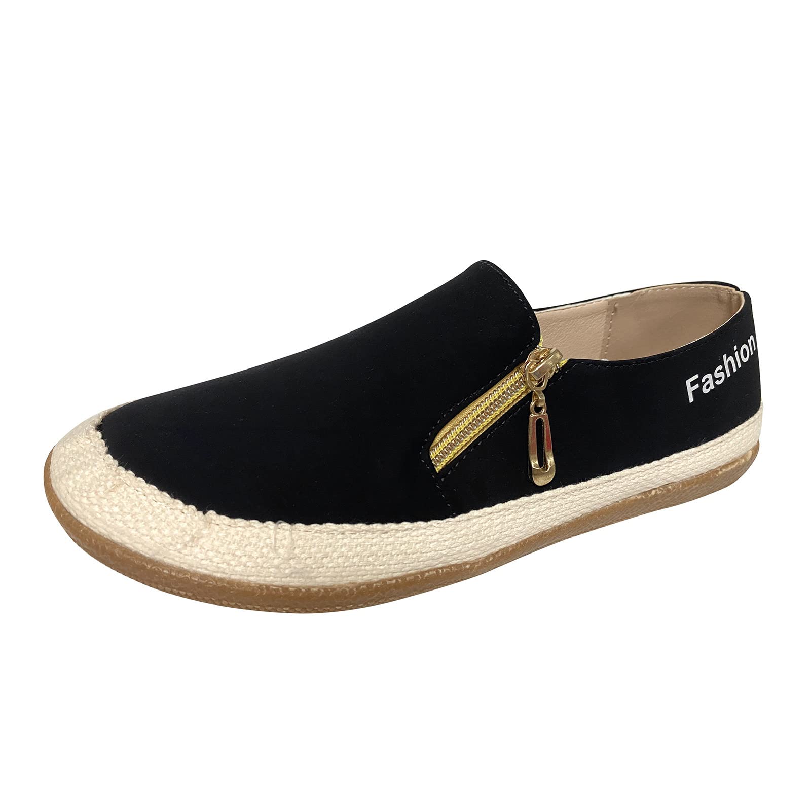 Women's Casual Loafers - Comfortable Walking Shoes for Women - Fashion Flat Shoes with Round Toe & Side Zipper - Breathable Low-Top Work Sneakers (Black, Size 9) - Perfect for Office, Travel & Everyday Wear
