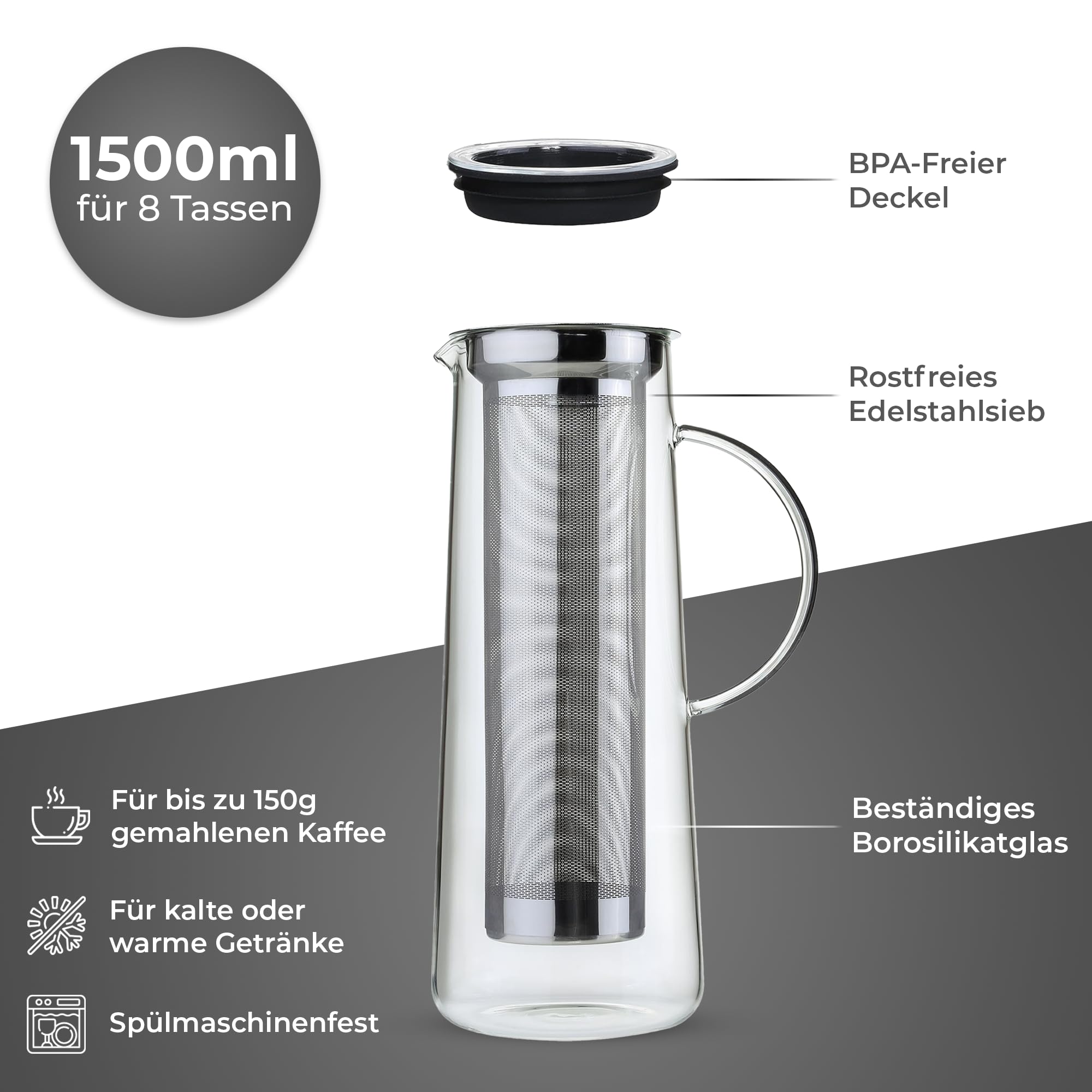 Zassenhaus M045017 Premium Hot & Cold Brew Coffee & Tea Infuser - 3.75