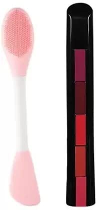 Lusty Soul 5-in-1 Matte Lipstick Crayon & Silicone Face Scrubber Set - Long Lasting, Non-Drying Lip Color with Multipurpose Facial Cleansing Tool | Perfect for Daily Makeup & Skincare Routine