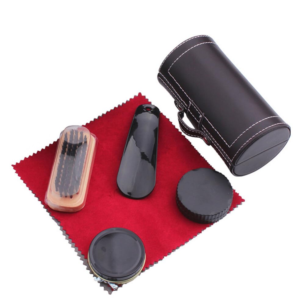 **Holibanna 6PCS Premium Shoe Shine Kit – Leather Shoe Polish, Cleaning Brush, Polishing Cloths & Travel Bag – Complete Shoe Care Set for Men & Women – Perfect for Travel, Office & Formal Events (Black)**