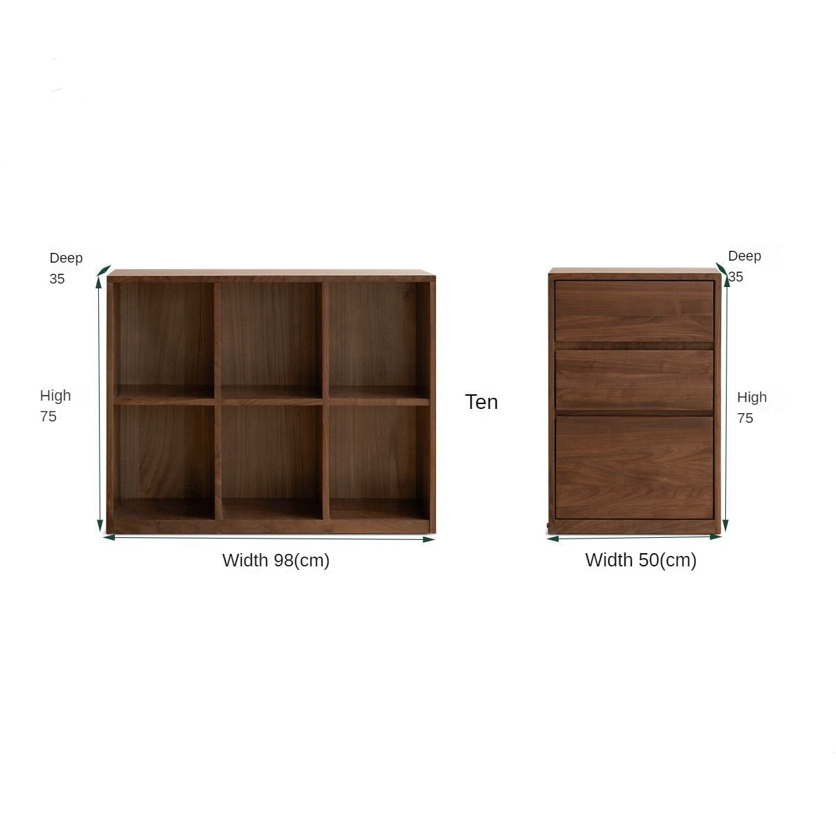 Solid Black Walnut Wood Bookshelf - Low Profile Wall Mounted or Floor Standing Cabinet for Living Room, Bedroom & Home Office Storage