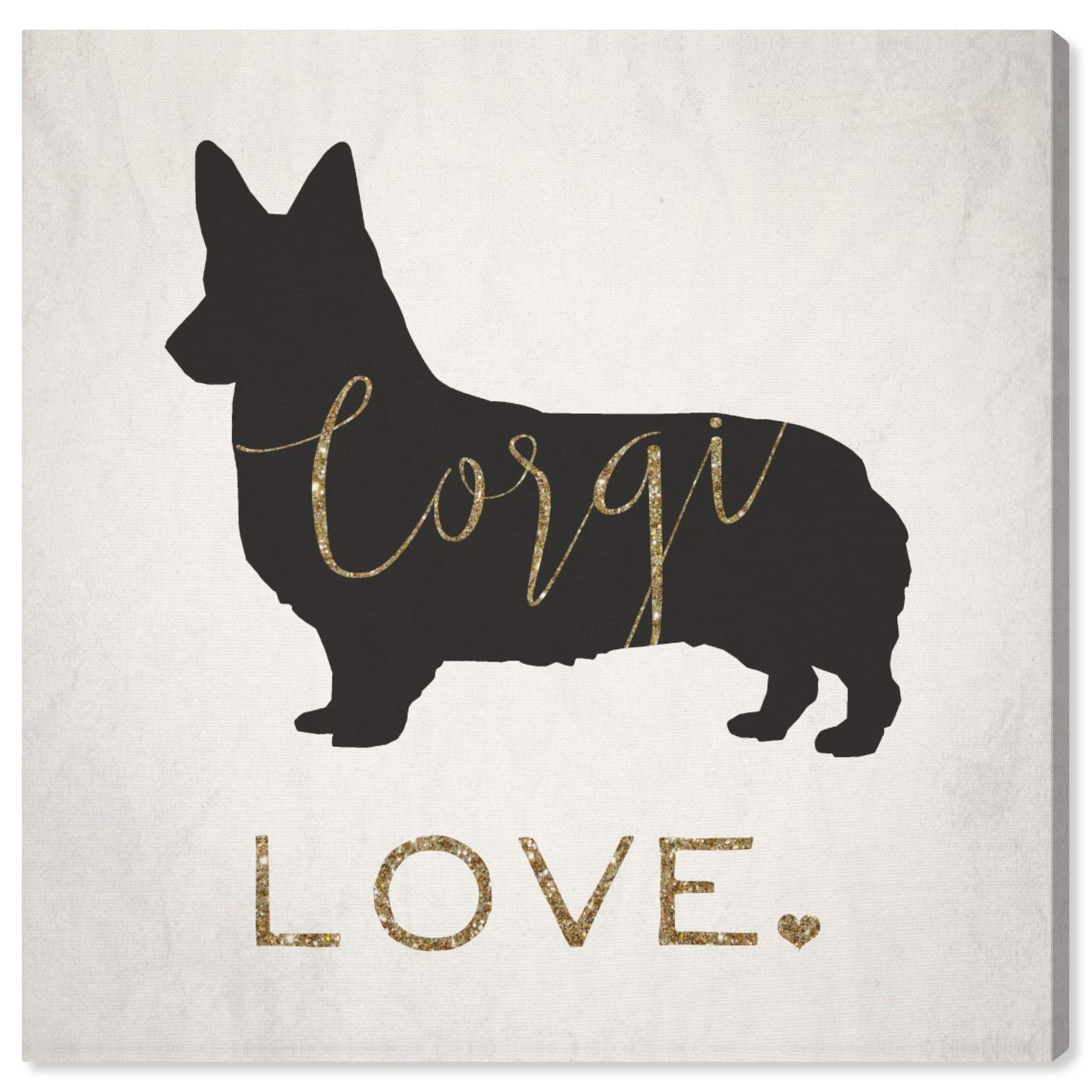 Oliver Gal Artist Co. 'Corgi Love' Animal Wall Art Canvas Print - 12x12 Inch Gold & Black Modern Home Decor - Perfect for Living Room, Bedroom, Nursery & Office Decorations