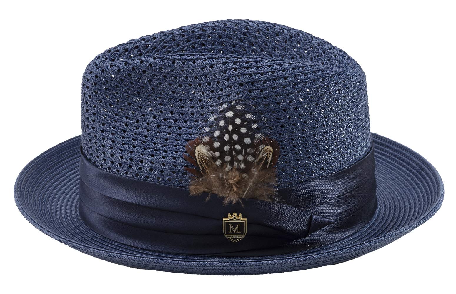 MONTIQUE Men's Braided Pinch Fedora Hat with Feathers - Lightweight Breathable Polyester Summer Panama Hat for Outdoor Activities, Beach Vacations & Fashion Accessories - Size H24