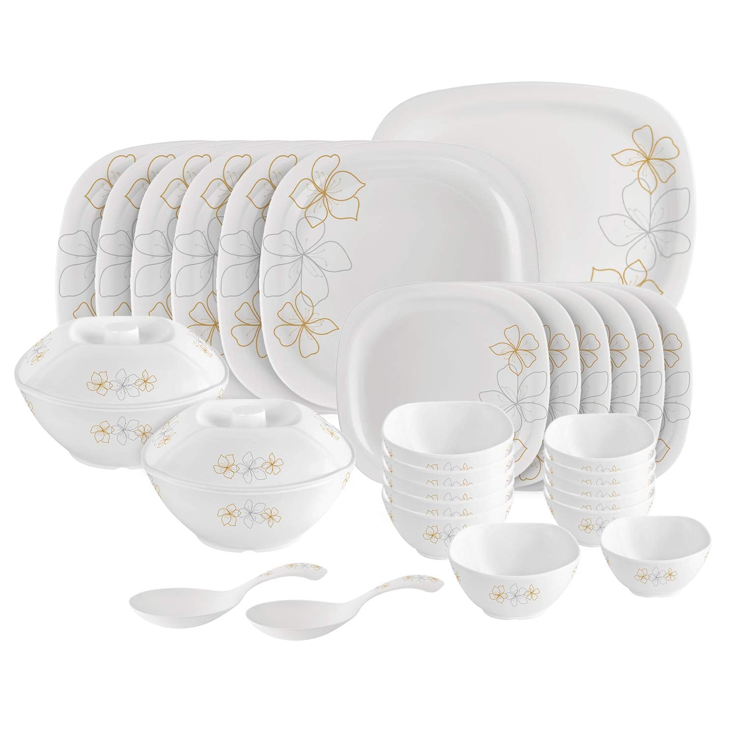 Premium Cello Melmoware 31-Piece Square Dinner Set - Elegant Marvella Collection for Large Family Dining | Perfect for Holiday Gatherings & Formal Dinner Parties