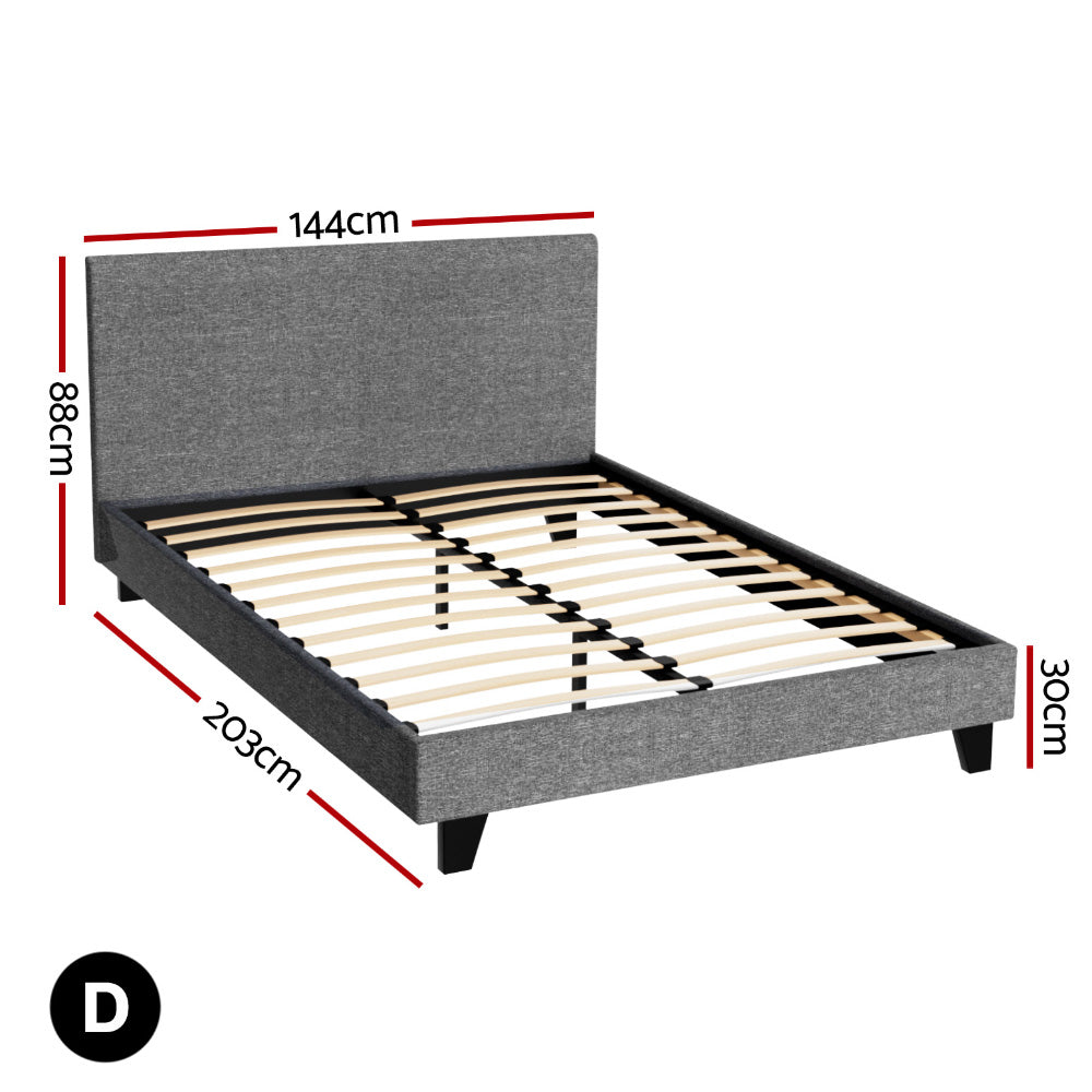 Coogee Modern Double Bed Frame with Headboard - Sturdy Grey Wooden Platform Bed for Bedroom, Guest Room, or Dorm | Easy Assembly & Space-Saving Design