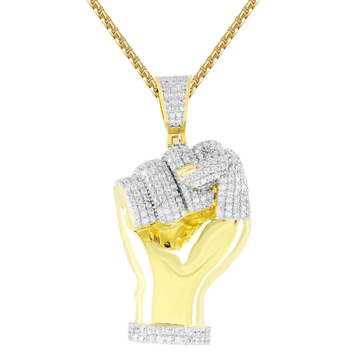 14k Gold Finish Power of Man Hand Fist Pendant Necklace for Men - Symbol of Strength & Protection - Perfect for Gifts, Everyday Wear & Spiritual Jewelry