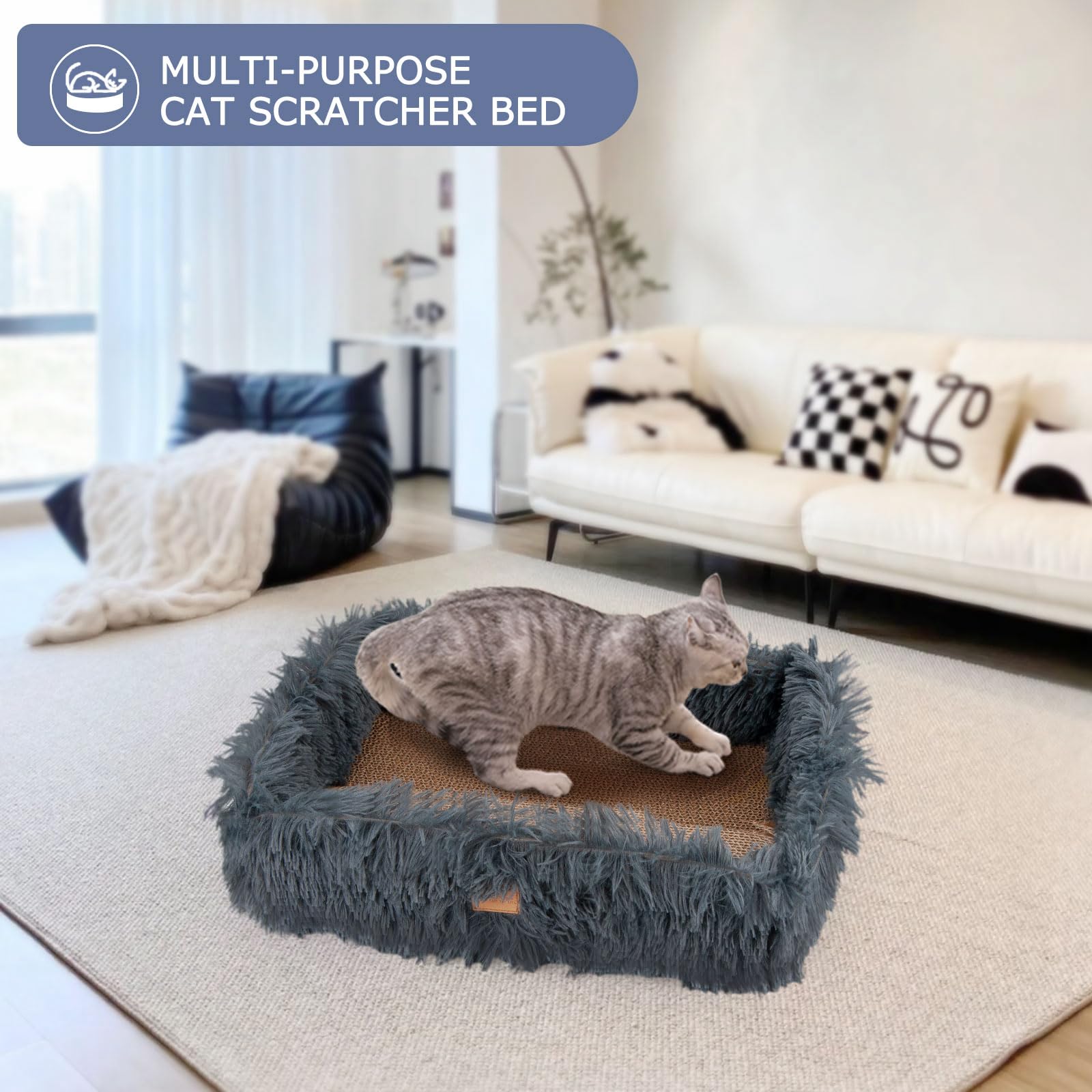 Premium Cat Scratcher Bed & Lounge Box - Large Corrugated Cardboard Scratching Pad with Removable Panels for Kittens & Adult Cats - Protects Furniture from Scratching (Dark Grey) - Perfect for Living Rooms, Bedrooms & Home Offices