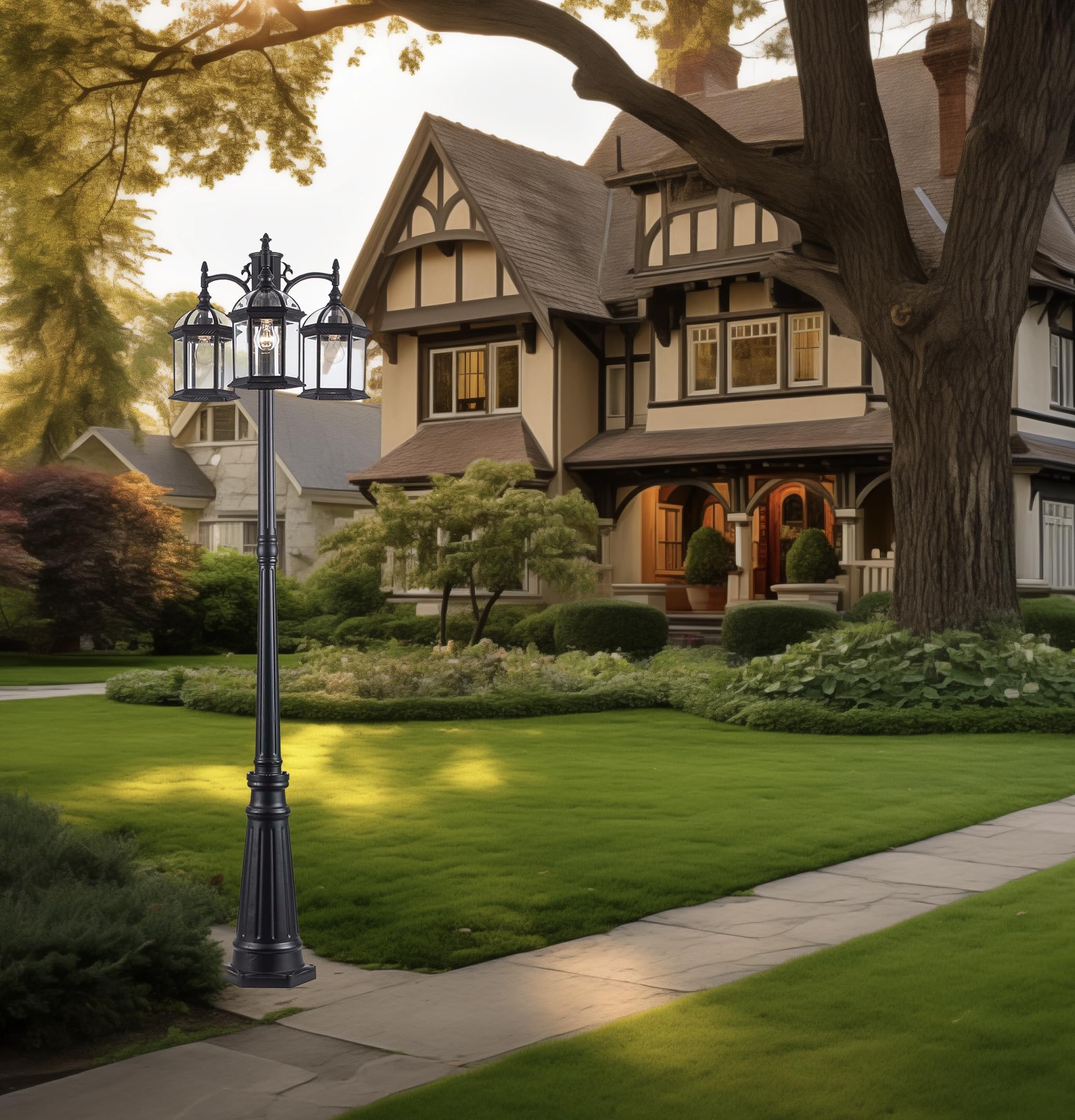 Trans Globe Lighting TG4189 BK Wentworth Collection - 3-Light Outdoor Lantern Post Mount in Black Finish | Traditional Style Light Fixture for Porch, Garden & Pathway Lighting