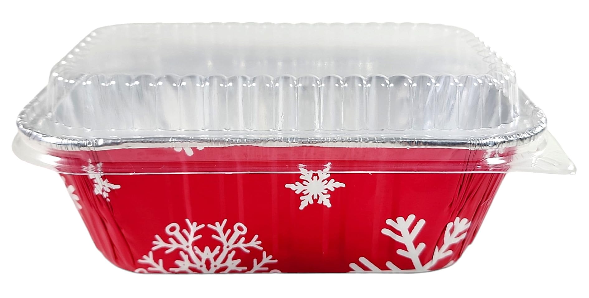 PACTOGO 50-Pack Disposable 1 lb Red Christmas Aluminum Foil Mini Loaf Pans with Clear Dome Lids - Perfect for Holiday Baking, Party Favors & Gift Giving