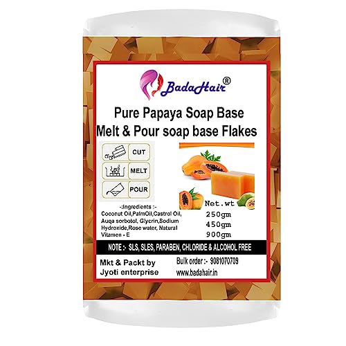 BADA HAIR Papaya Milk Melt and Pour Glycerin Soap Base - Moisturizing & Nourishing Handmade Soap for Dry Skin - DIY Soap Making Kit with Coconut Oil (900g) - Perfect for Home Spa, Gifts & Sensitive Skin Care