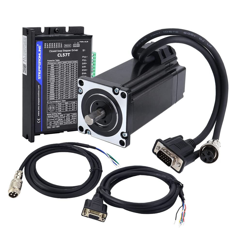 STEPPERONLINE Closed Loop Stepper Motor 1 Axis CNC Kit - 4.0Nm (566.56oz.in) NEMA 24 Motor & 0-8.0A 24-48VDC Driver CL57T V4.1 - Perfect for CNC Machines, 3D Printers & Industrial Automation