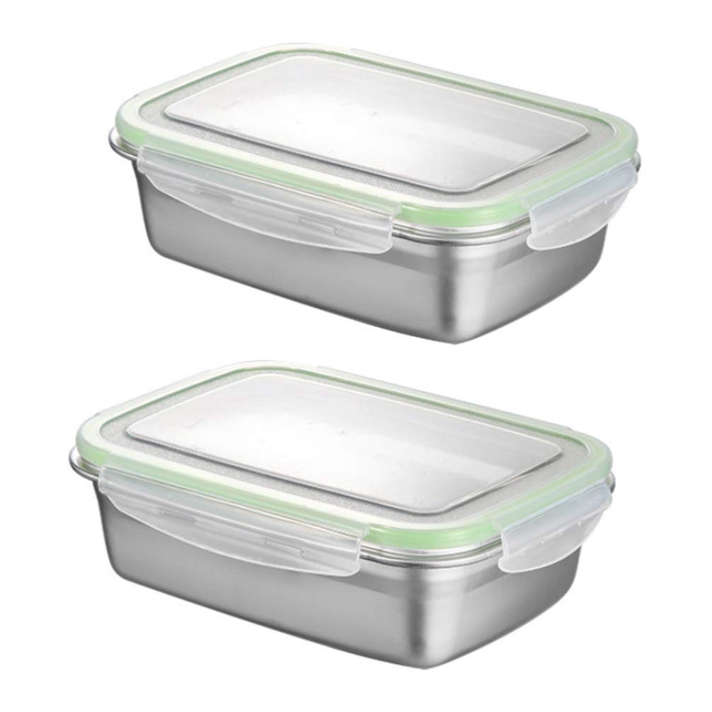 Hemoton 2-Piece Stainless Steel Vacuum Seal Food Storage Containers Set - 850ML & 350ML Airtight Lunch Box, Freezer Safe Bento Box for Meal Prep, Camping & Office (Green)