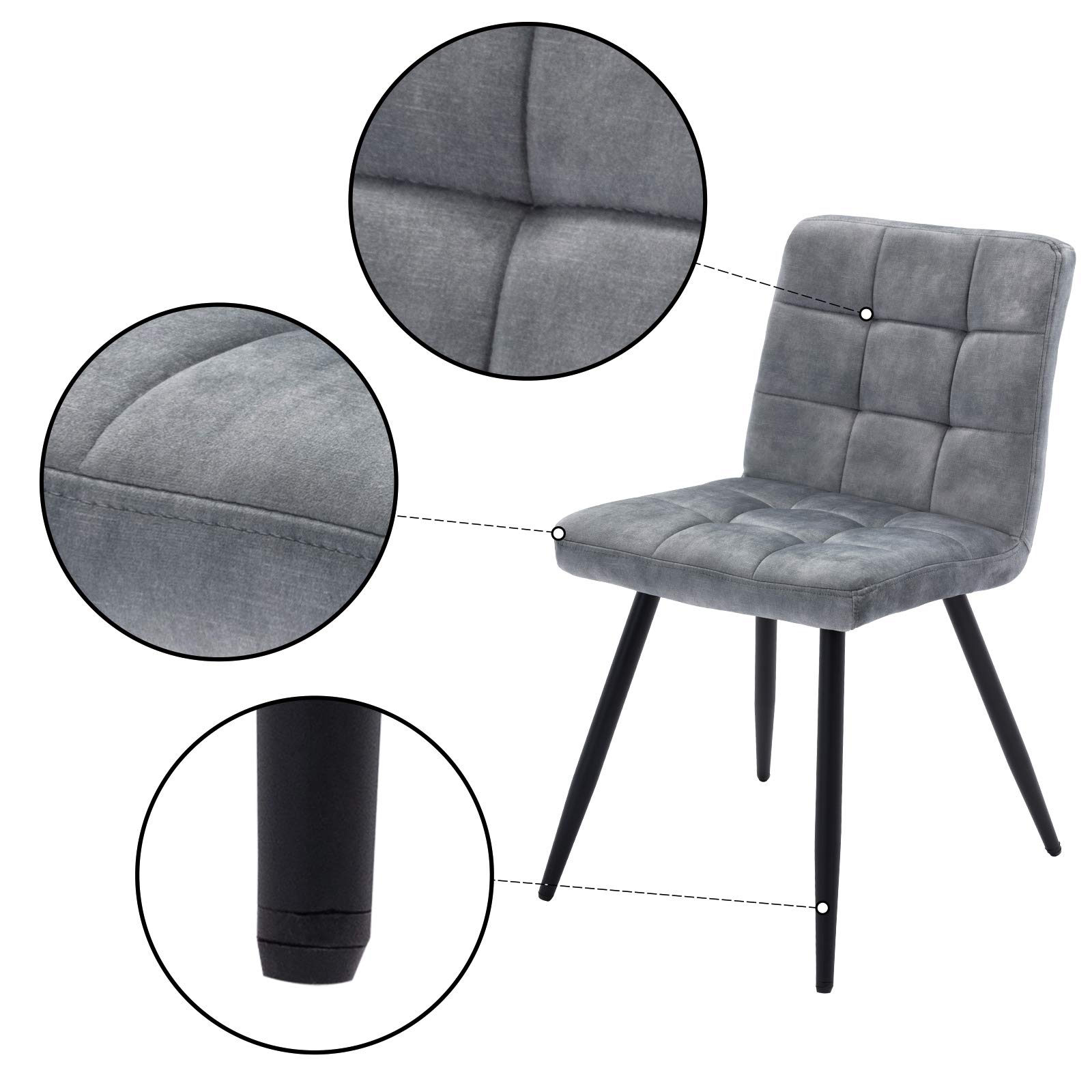 DUHOME Modern Fabric Dining Chairs Set of 4 - Grey Upholstered Living Room Chairs with Black Metal Legs for Kitchen, Dining Room & Vanity - Elegant Home Decor & Reception Seating