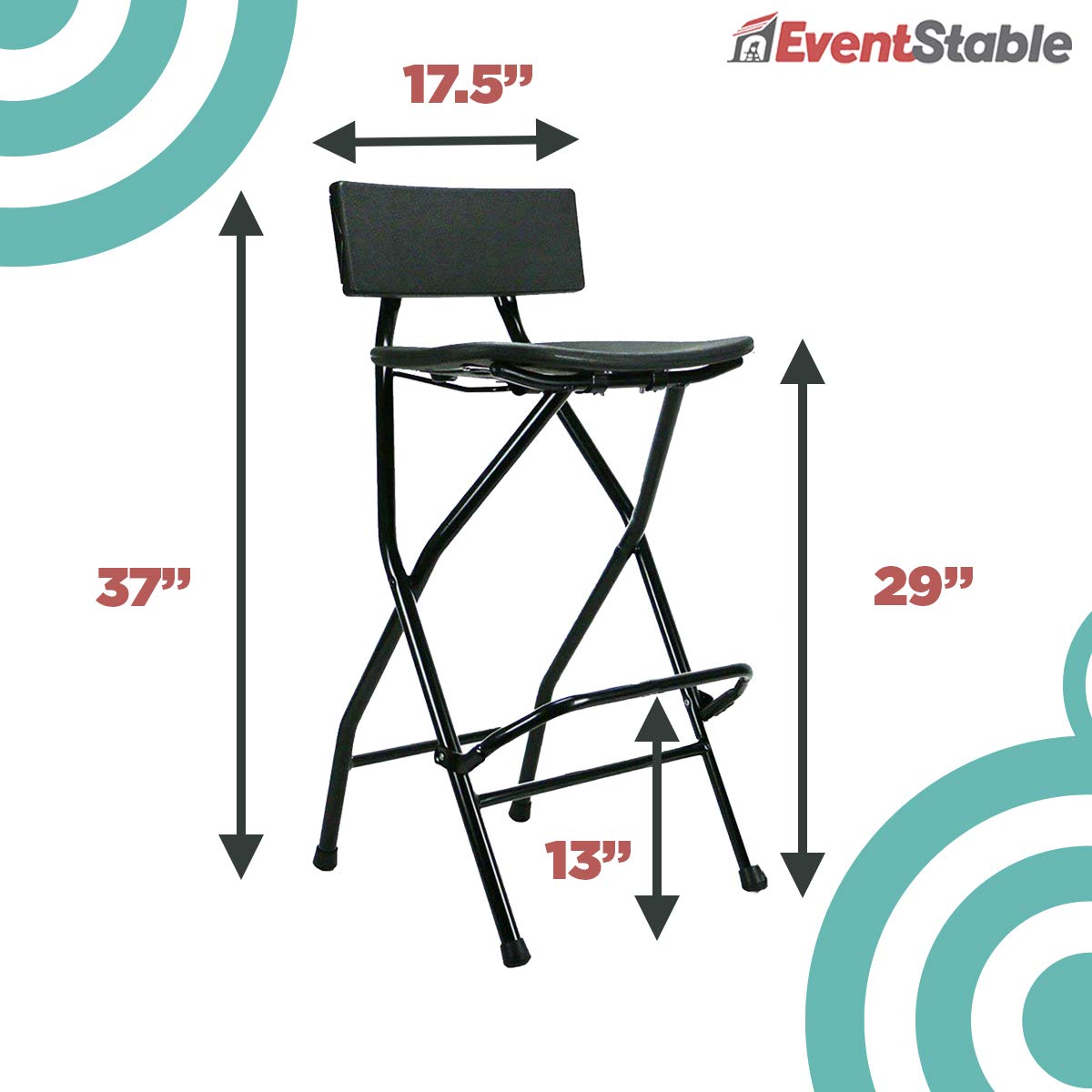 TitanPRO Folding Bar Stool with Backrest - Heavy Duty Black Metal Frame Stool with Ergonomic Back Support - Durable & Sturdy Folding Stools for Outdoor, Kitchen, Shop, Cafe (2 Pack) - Perfect for Patio, Restaurant, Bar Counter and Home Use
