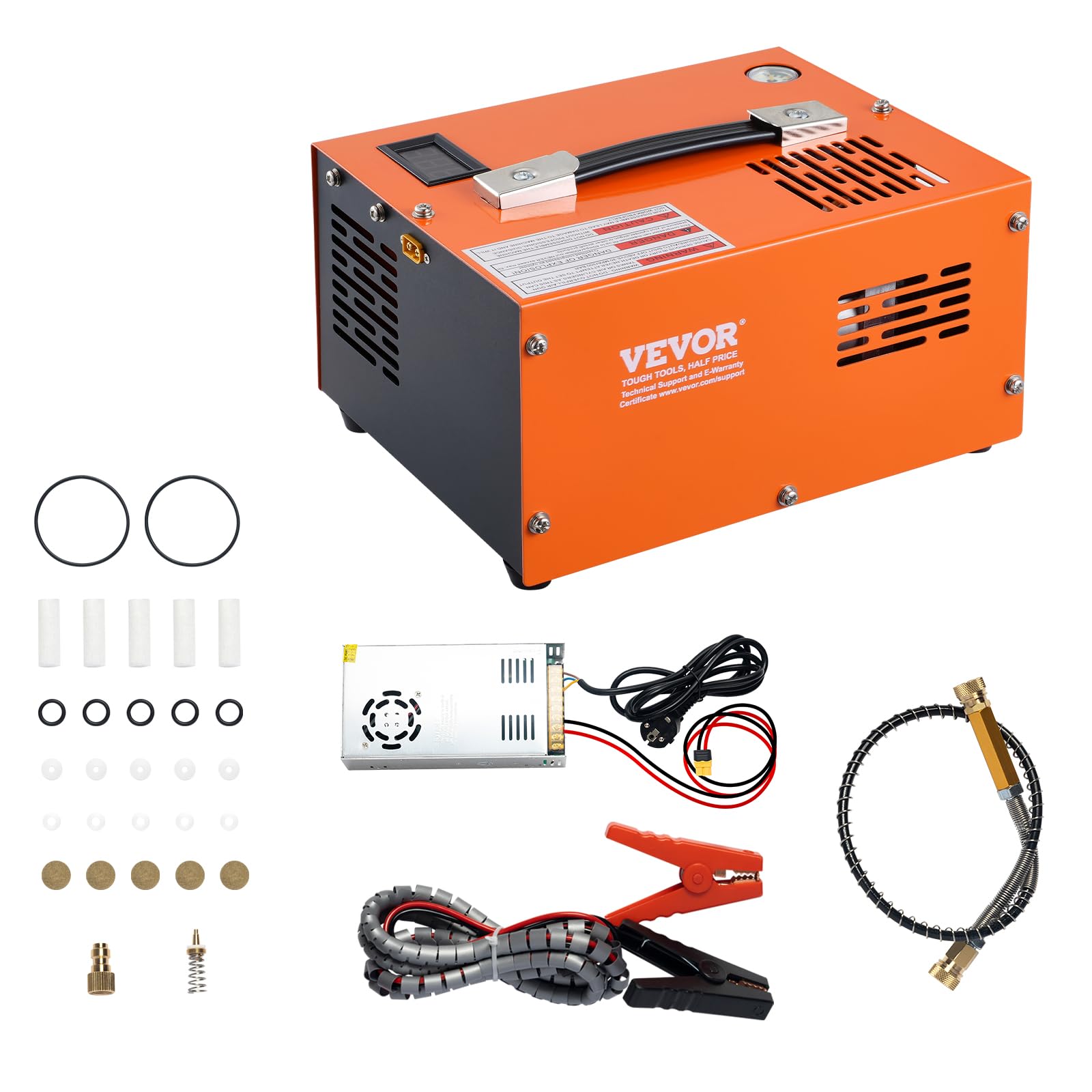 VEVOR 4500PSI Portable PCP Air Compressor for Airguns, Paintball & Scuba Tanks - Oil-Free, Water-Free, 12V/115V Dual Power with Manual Stop - Perfect for Hunting, Sports & Diving Adventures