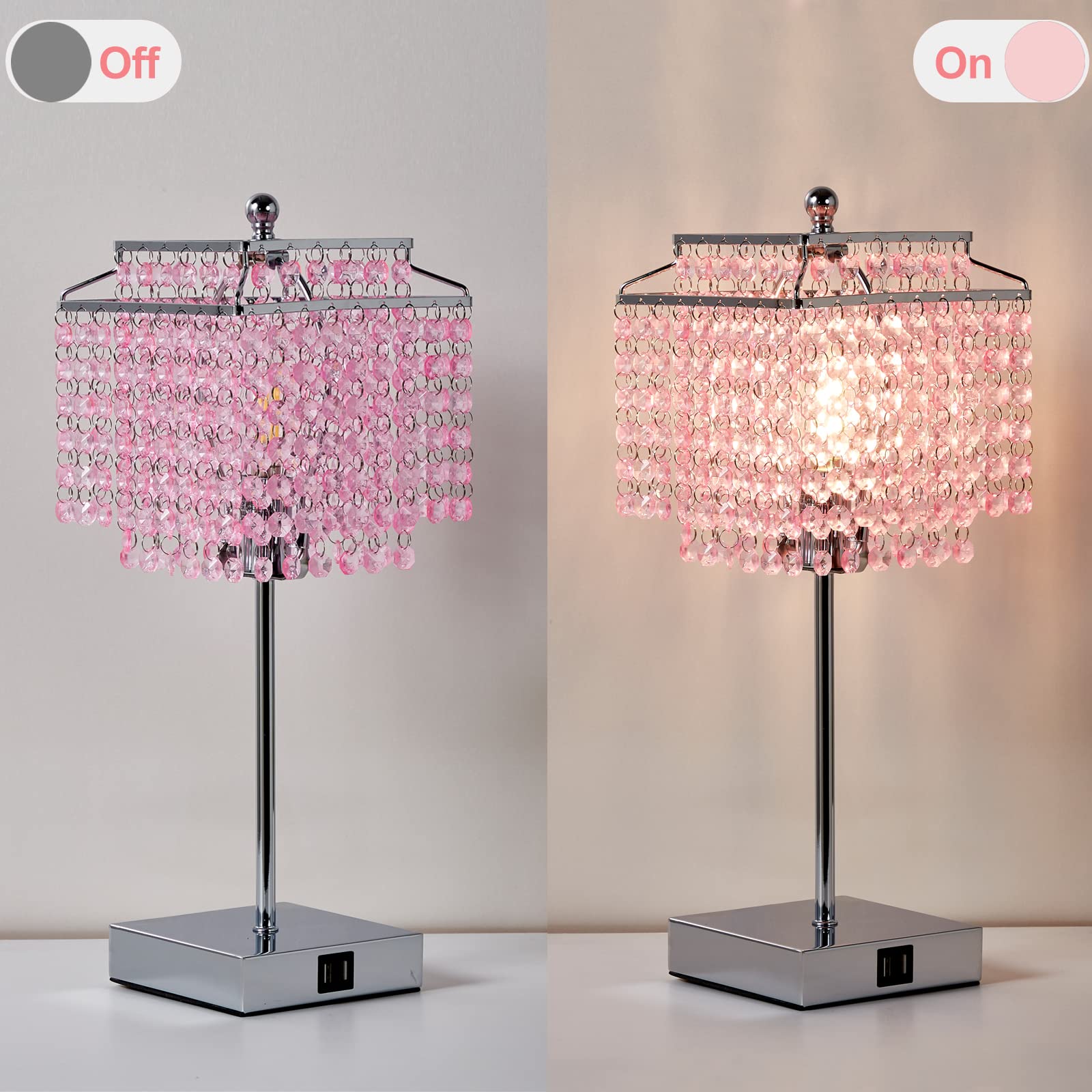 Luvkczc Crystal Floor Lamp with Pack Crystal Table Lamp Set - LED Bulb Included, Pink - Elegant Lighting for Living Room, Bedroom & Office Decor