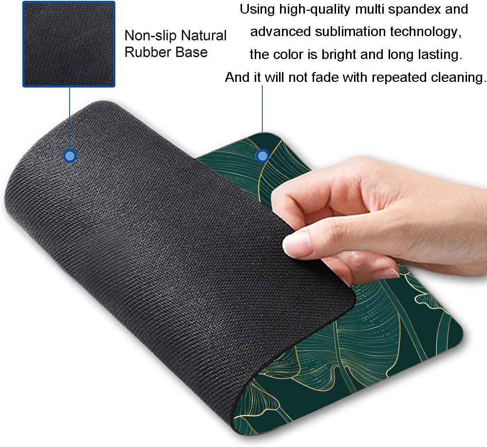 Premium Green Leaves Mouse Pad - Non-Slip Rubber Base, Waterproof Office Desk Mat for Computer & Laptop - Custom Design Wireless Mouse Surface - Perfect for Home Office, Gaming & Workspace Decor