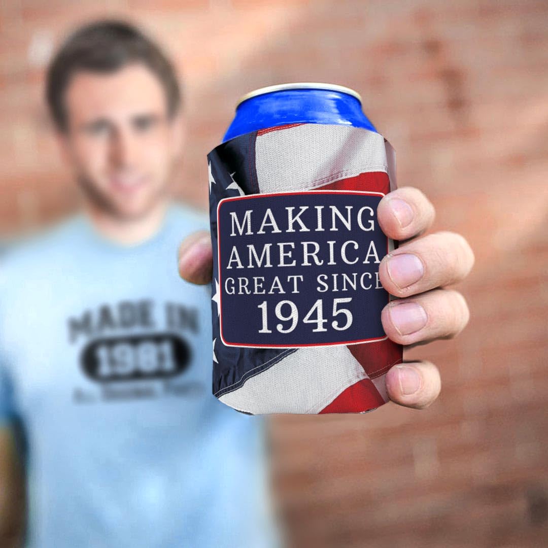 80th Birthday Party Supplies - 'Making America Great Since' Milestone Year Insulated Can Coolers for Beer & Soda (Standard & Slim Can Sizes) - Perfect for Patriotic Celebrations, BBQs & Tailgating