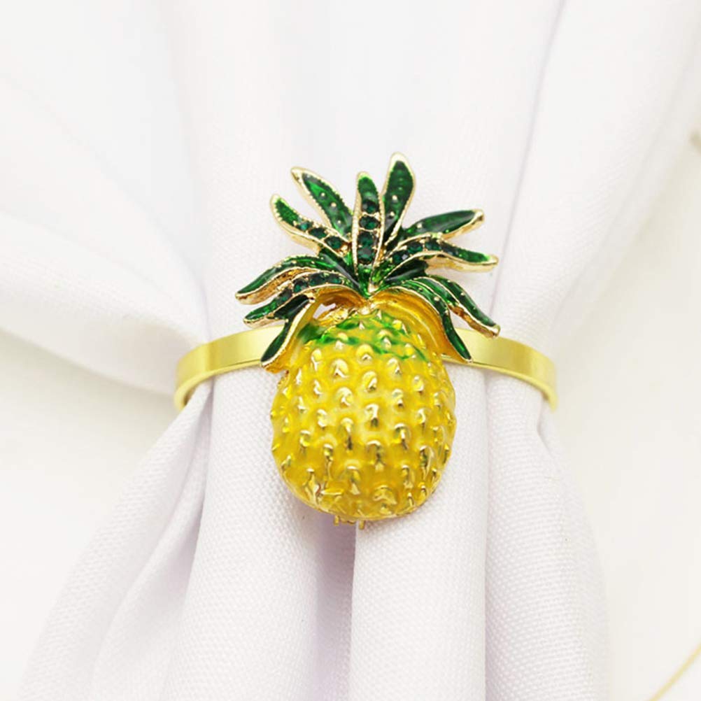 LUOZZY 4 Pack Pineapple Shaped Napkin Rings - Creative Fruit Design Towel Holders & Tissue Clips for Dining Table Decor - Perfect for Home, Hotel, and Party Use (Yellow)