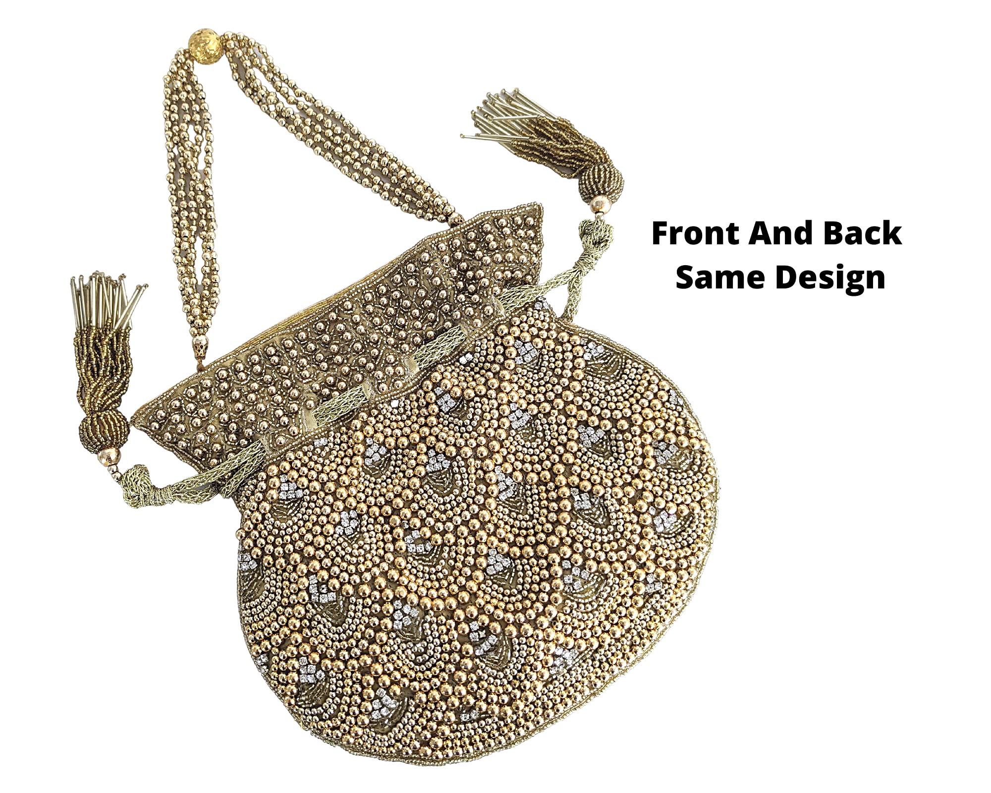 Elegant Indian Potli Bags for Women - Gold Beaded Wedding Clutch with Drawstring Closure | Perfect for Bridal Parties, Festivals & Special Occasions