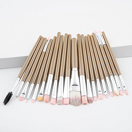 20pcs Brown Makeup Brush Set - Soft Wool for Flawless Beauty & Travel