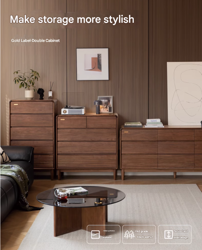 Premium Black Walnut Solid Wood Storage Cabinet with Drawers - Handcrafted Dresser for Bedroom, Living Room & Office Organization