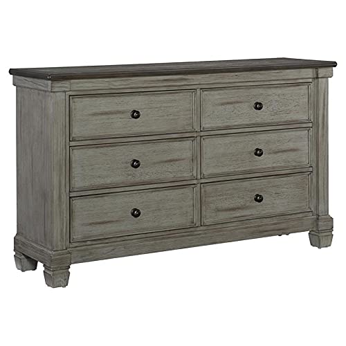 Lexicon Weaver 64 Inch 6-Drawer Transitional Wood Dresser in Coffee & Antique Gray - Stylish Bedroom Storage Solution for Master Bedroom, Guest Room or Nursery Organization