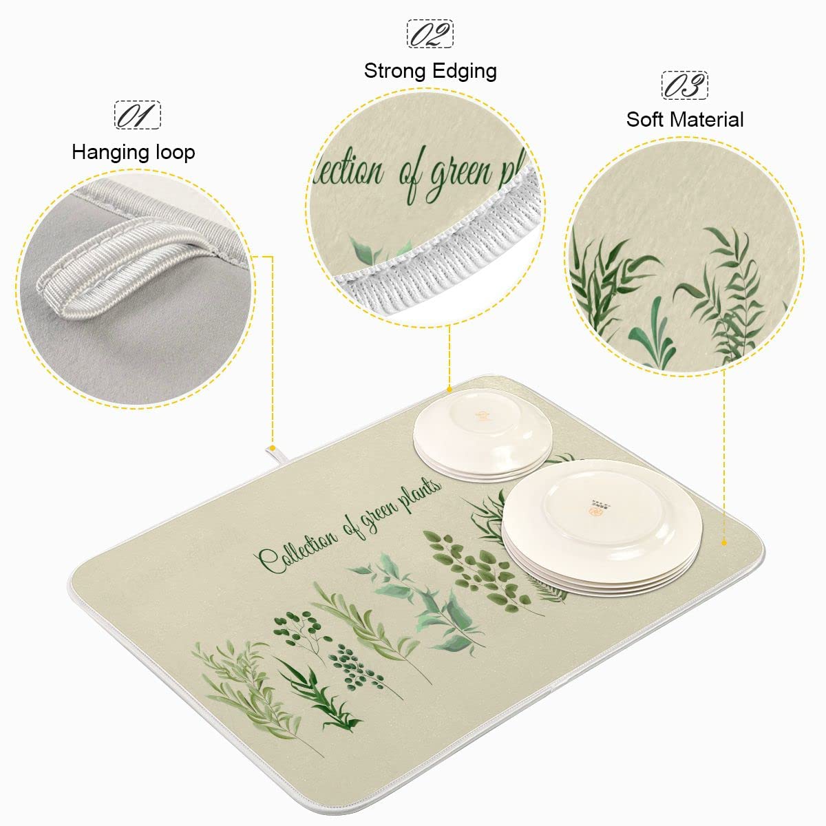 **Premium Microfiber Dish Drying Mat - 18x24 Inch Absorbent & Reversible Kitchen Mat for Plates, Utensils, and Green Plants | Eco-Friendly, Fast-Drying, Non-Slip | Perfect for Countertops, Sinks, and Dish Racks**